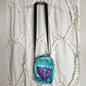 Buckle Down Little Mermaid Crossbody Bag Green Purple Shell Flowers